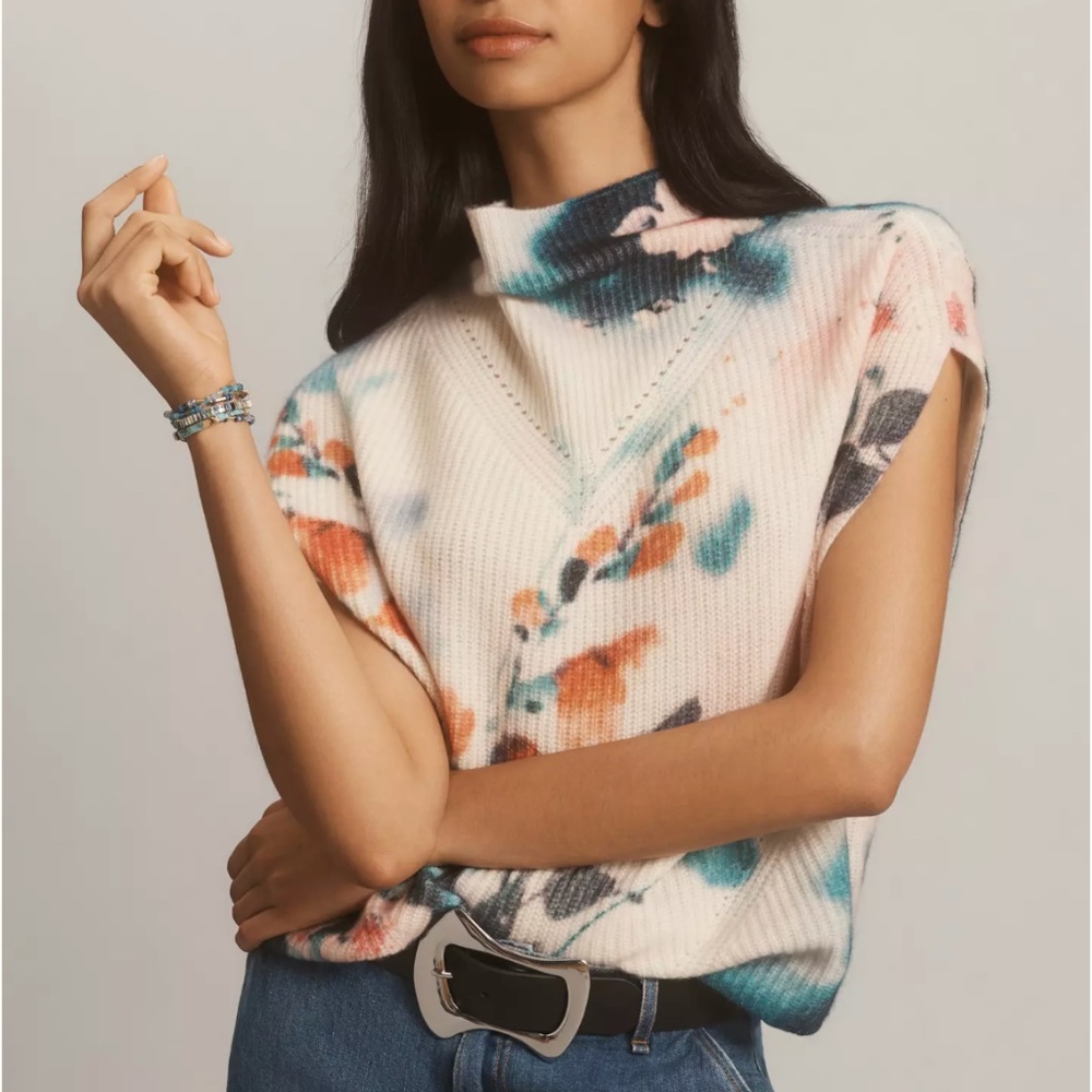 Anthropologie The Enza Oversized Ribbed Cashmere Sweater Vest XS NWT